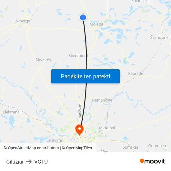 Gilužiai to VGTU map
