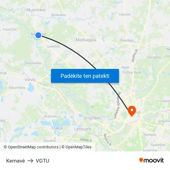 Kernavė to VGTU map