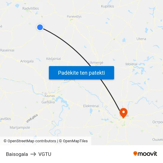 Baisogala to VGTU map