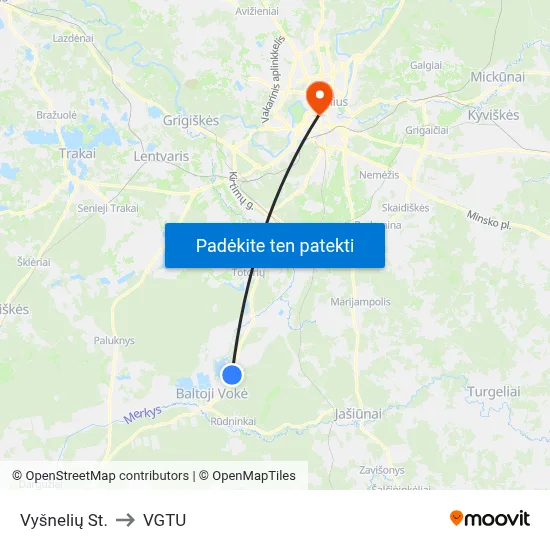 Vyšnelių St. to VGTU map
