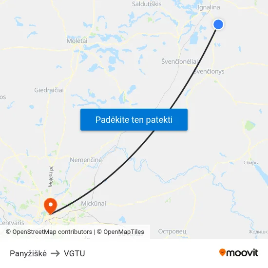 Panyžiškė to VGTU map