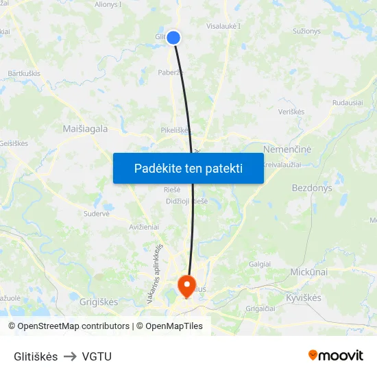 Glitiškės to VGTU map