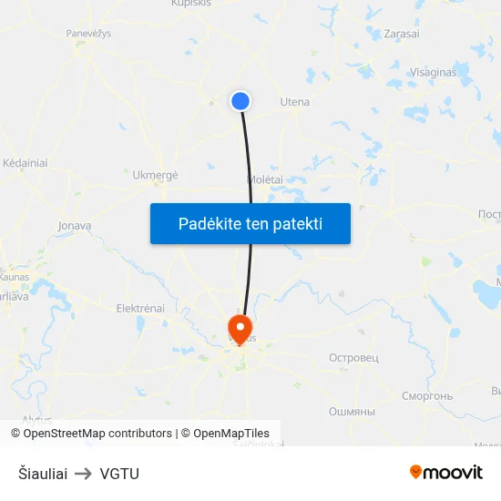 Šiauliai to VGTU map