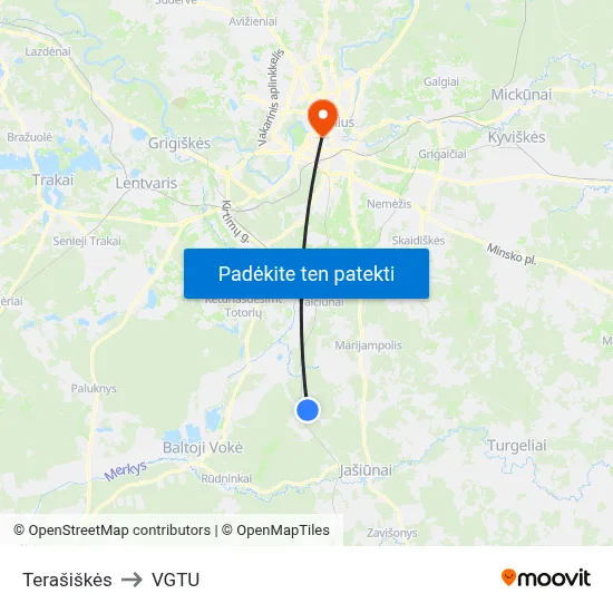 Terašiškės to VGTU map