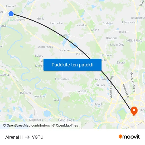 Airėnai II to VGTU map