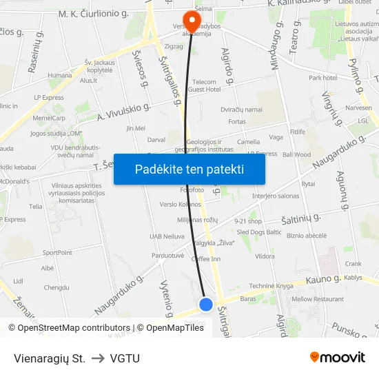 Vienaragių St. to VGTU map