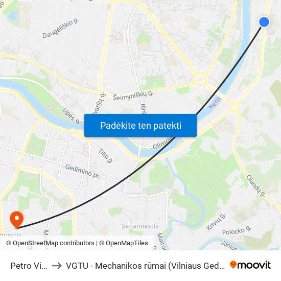 Petro Vileišio St. to VGTU - Mechanikos rūmai (Vilniaus Gedimino technikos universitetas) map