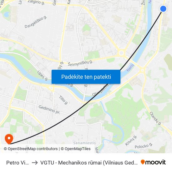 Petro Vileišio St. to VGTU - Mechanikos rūmai (Vilniaus Gedimino technikos universitetas) map