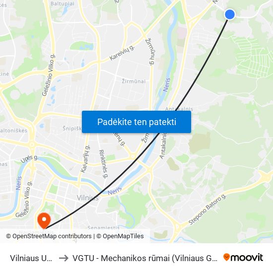 Vilniaus Universitetas to VGTU - Mechanikos rūmai (Vilniaus Gedimino technikos universitetas) map