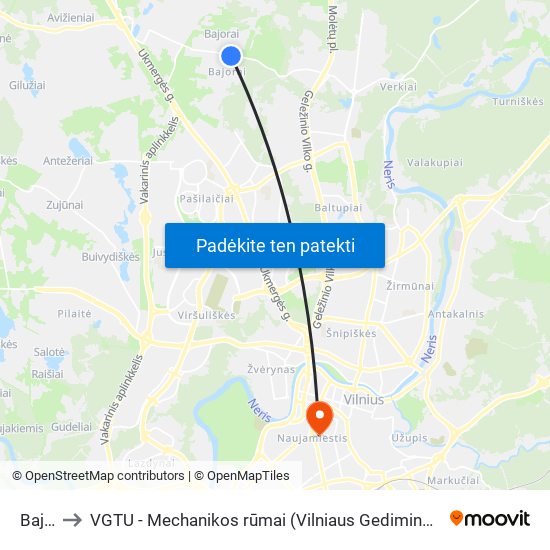 Bajorai to VGTU - Mechanikos rūmai (Vilniaus Gedimino technikos universitetas) map