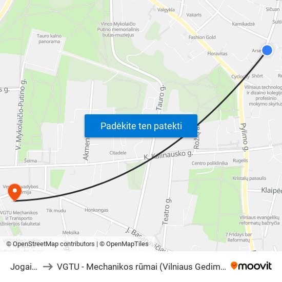 Jogailos St. to VGTU - Mechanikos rūmai (Vilniaus Gedimino technikos universitetas) map