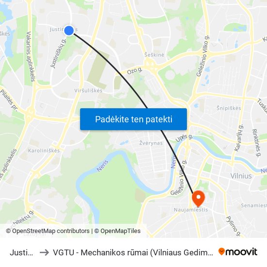 Justiniškės to VGTU - Mechanikos rūmai (Vilniaus Gedimino technikos universitetas) map