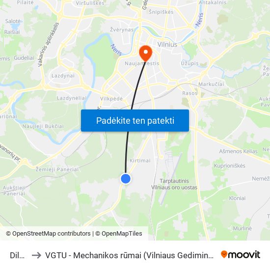 Dilgynė to VGTU - Mechanikos rūmai (Vilniaus Gedimino technikos universitetas) map