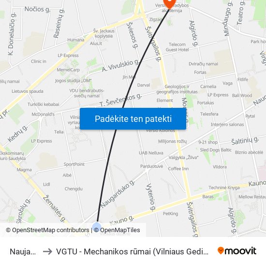 Naujamiestis to VGTU - Mechanikos rūmai (Vilniaus Gedimino technikos universitetas) map