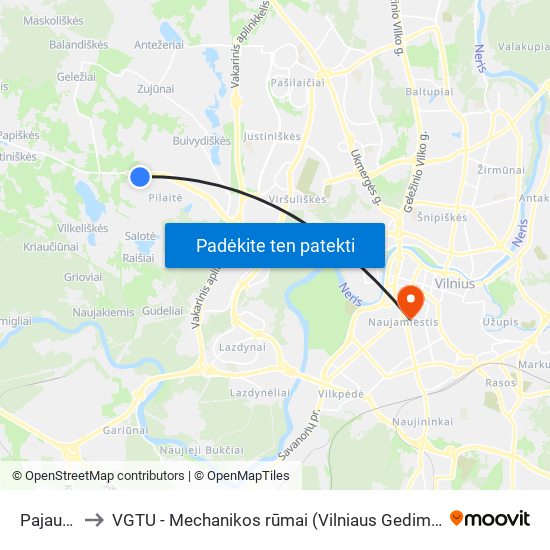 Pajautos St. to VGTU - Mechanikos rūmai (Vilniaus Gedimino technikos universitetas) map