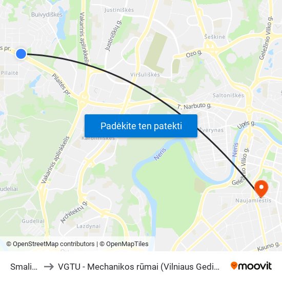 Smalinės St. to VGTU - Mechanikos rūmai (Vilniaus Gedimino technikos universitetas) map