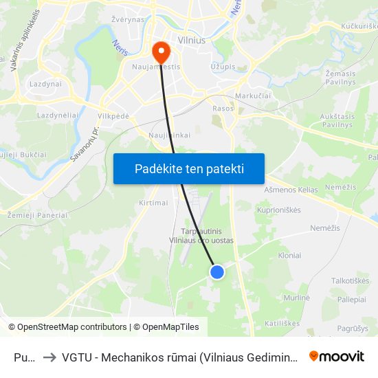 Pupinė to VGTU - Mechanikos rūmai (Vilniaus Gedimino technikos universitetas) map