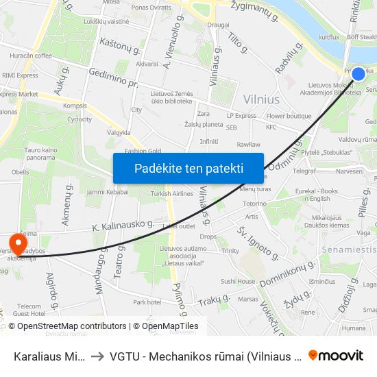 Karaliaus Mindaugo Tiltas to VGTU - Mechanikos rūmai (Vilniaus Gedimino technikos universitetas) map