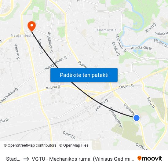 Stadionas to VGTU - Mechanikos rūmai (Vilniaus Gedimino technikos universitetas) map