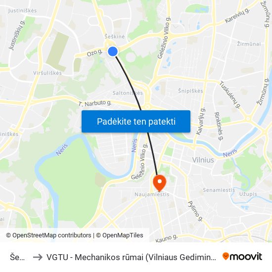 Šeškinė to VGTU - Mechanikos rūmai (Vilniaus Gedimino technikos universitetas) map