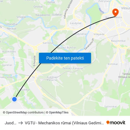 Juodbaliai to VGTU - Mechanikos rūmai (Vilniaus Gedimino technikos universitetas) map