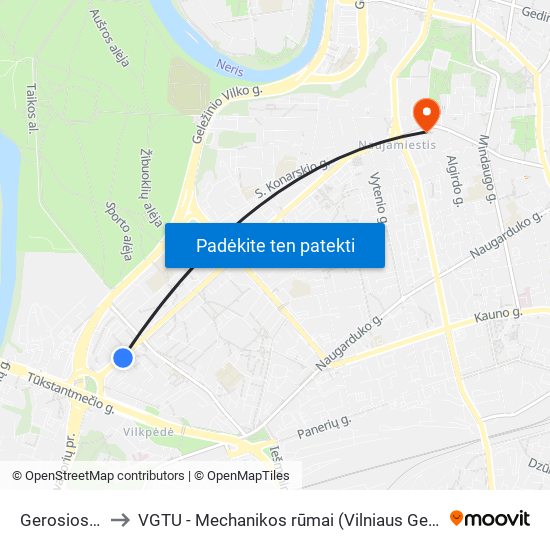 Gerosios Vilties St. to VGTU - Mechanikos rūmai (Vilniaus Gedimino technikos universitetas) map