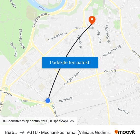 Burbiškės to VGTU - Mechanikos rūmai (Vilniaus Gedimino technikos universitetas) map