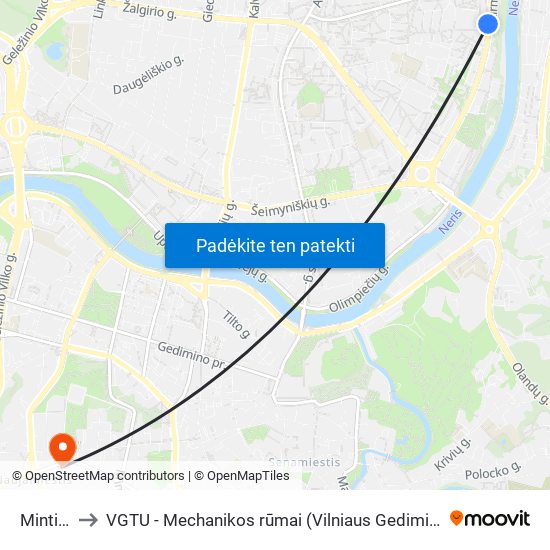 Minties St. to VGTU - Mechanikos rūmai (Vilniaus Gedimino technikos universitetas) map