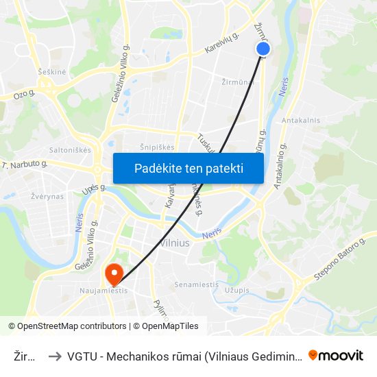 Žirmūnai to VGTU - Mechanikos rūmai (Vilniaus Gedimino technikos universitetas) map