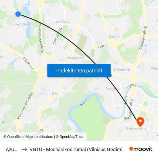 Ąžuolų St. to VGTU - Mechanikos rūmai (Vilniaus Gedimino technikos universitetas) map