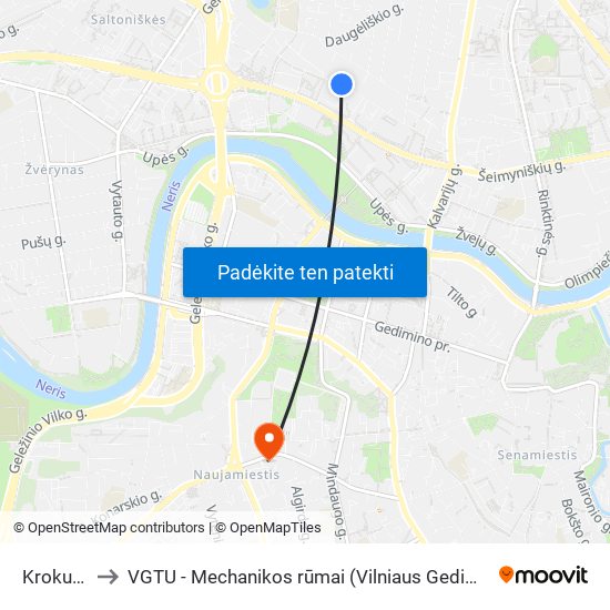 Krokuvos St. to VGTU - Mechanikos rūmai (Vilniaus Gedimino technikos universitetas) map