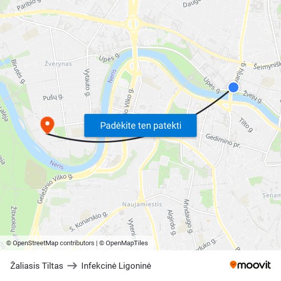 Žaliasis Tiltas to Infekcinė Ligoninė map