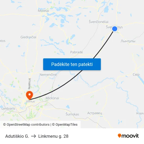 Adutiškio G. to Linkmenu g. 28 map