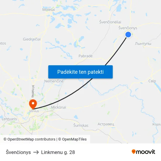 Švenčionys to Linkmenu g. 28 map