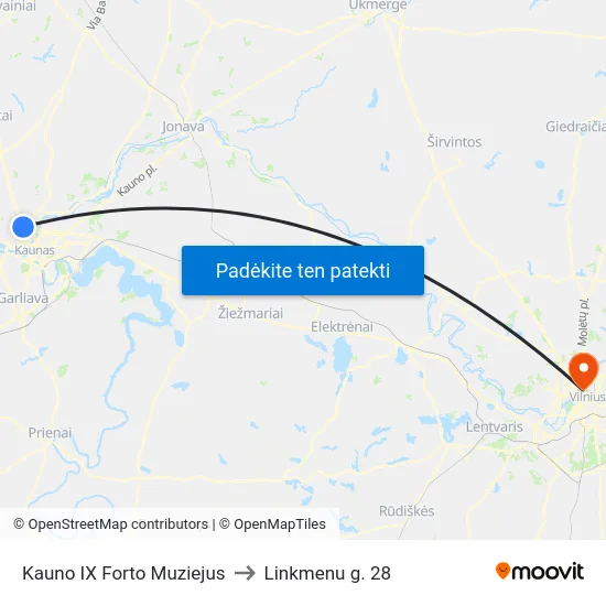 Kauno IX Forto Muziejus to Linkmenu g. 28 map