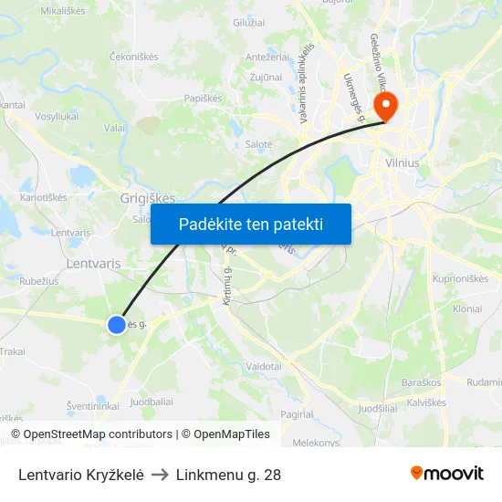 Lentvario Kryžkelė to Linkmenu g. 28 map
