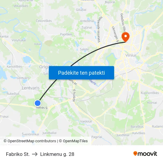 Fabriko St. to Linkmenu g. 28 map