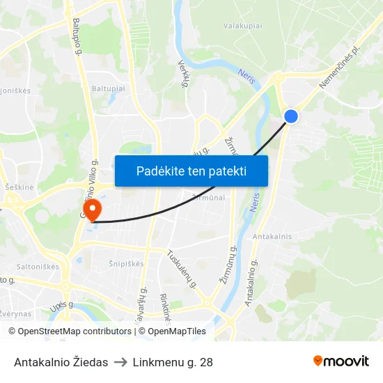 Antakalnio Žiedas to Linkmenu g. 28 map