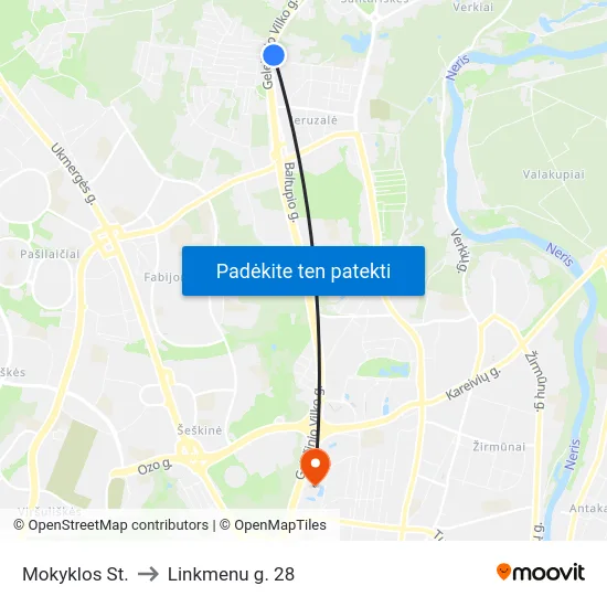 Mokyklos St. to Linkmenu g. 28 map