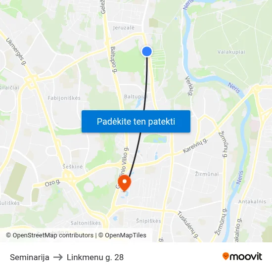 Seminarija to Linkmenu g. 28 map
