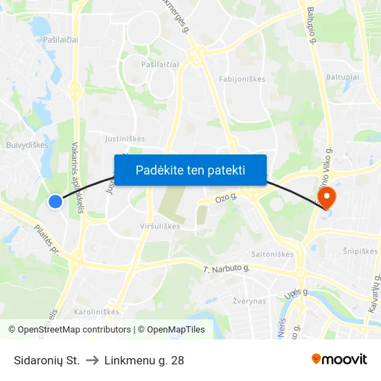Sidaronių St. to Linkmenu g. 28 map
