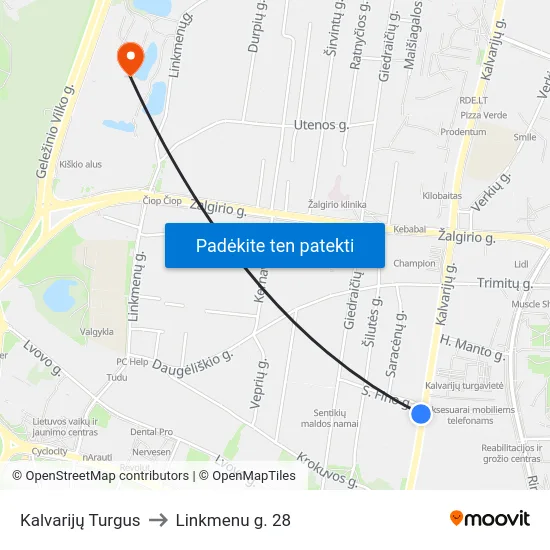 Kalvarijų Turgus to Linkmenu g. 28 map