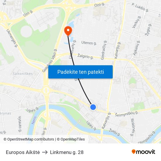 Europos Aikštė to Linkmenu g. 28 map