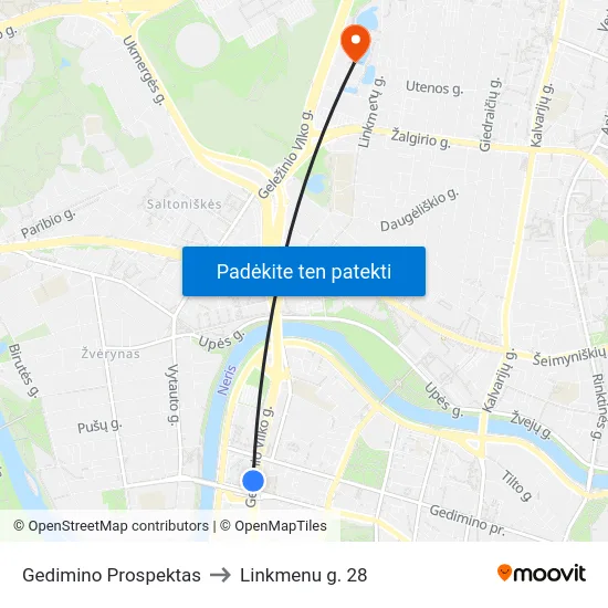 Gedimino Prospektas to Linkmenu g. 28 map