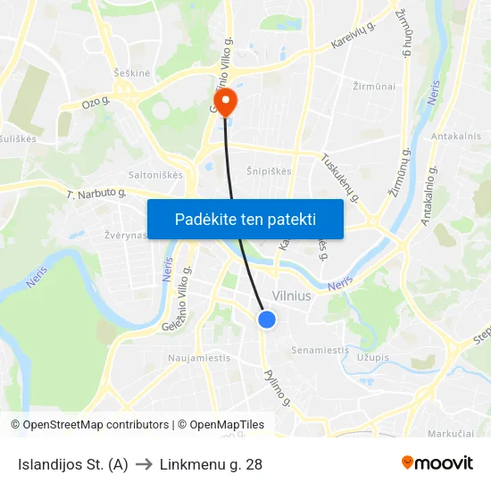 Islandijos St. (A) to Linkmenu g. 28 map