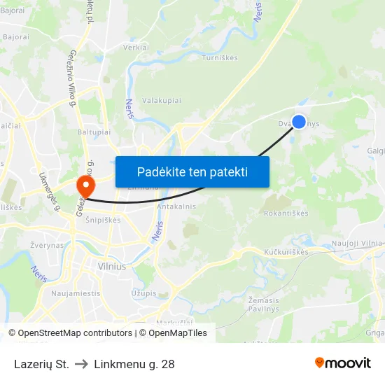 Lazerių St. to Linkmenu g. 28 map