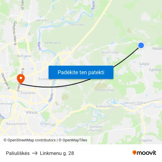 Paliuliškės to Linkmenu g. 28 map