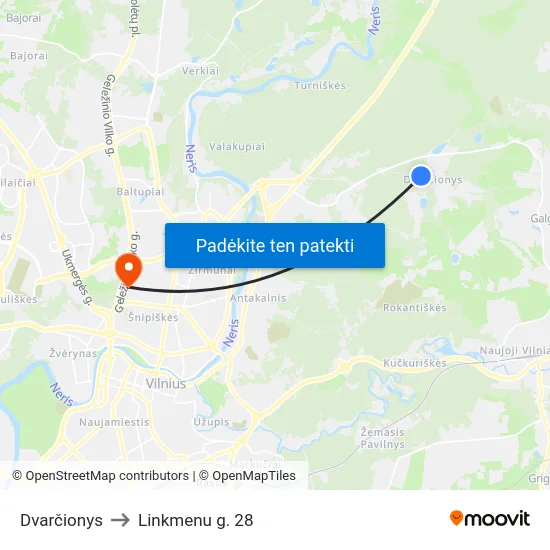 Dvarčionys to Linkmenu g. 28 map