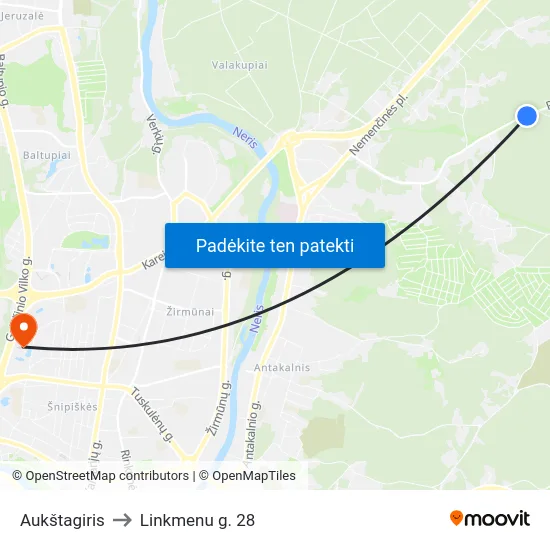 Aukštagiris to Linkmenu g. 28 map
