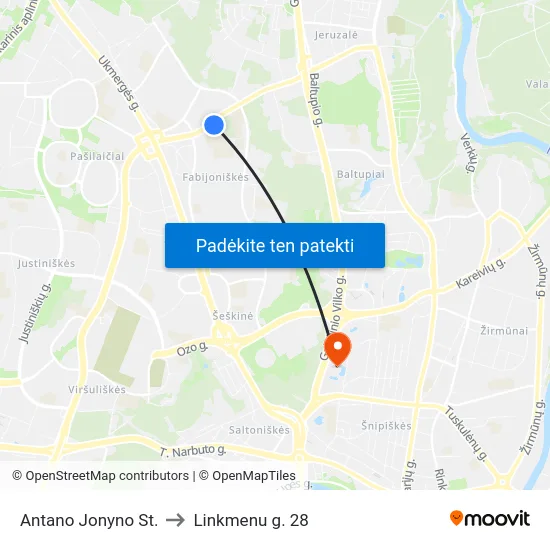 Antano Jonyno St. to Linkmenu g. 28 map